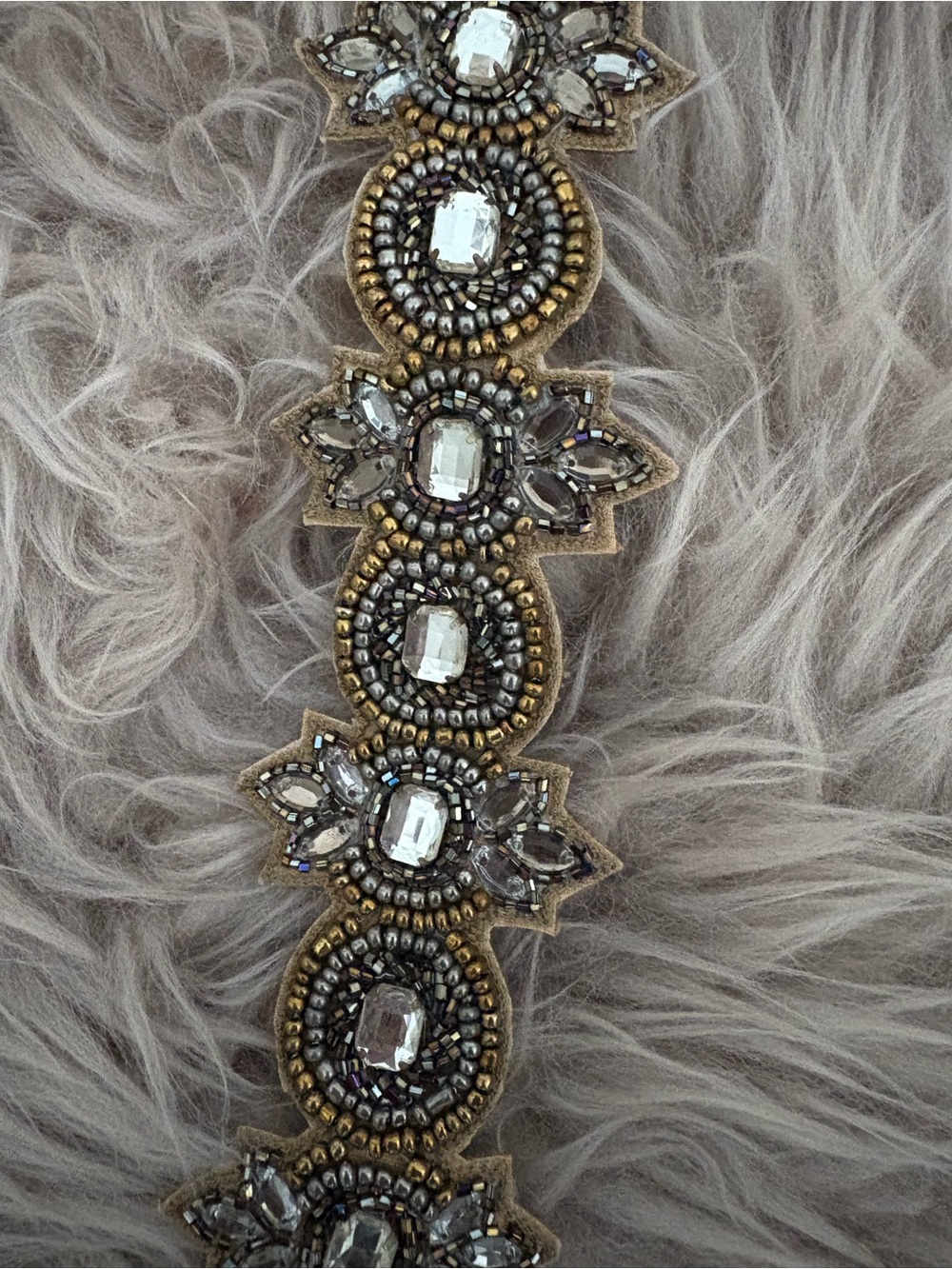 Beaded Crystal Embellished Belt - Gray and Gold